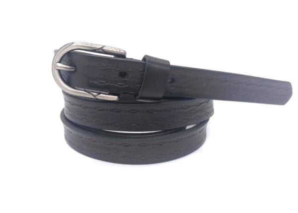 5/8" Vintage Ladies Leather Belts For Jeans Embossed 2 Rows Diamond With Pin