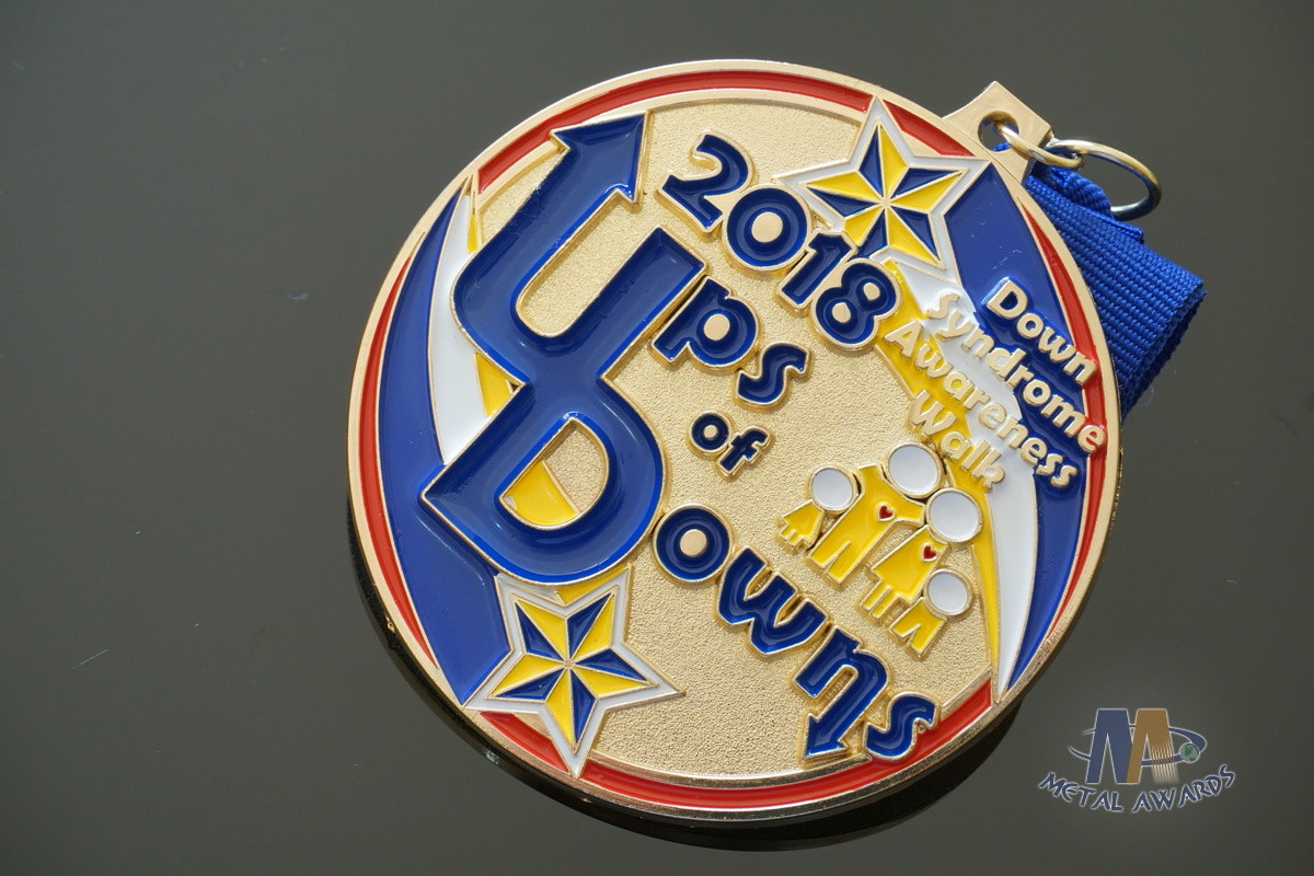 Awareness Walk Gold Sport Metal Award Medals Blue Ribbon Hockey And Racing Medals
