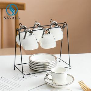 Quality Round Plain White Novelty Ceramic Tea Cups Gold Rim printing wholesale