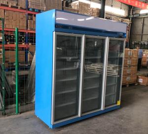 Quality R290 1260L 3 Glass Door 5pcs Up Shelf Top Mount Freezer Blue Color wholesale