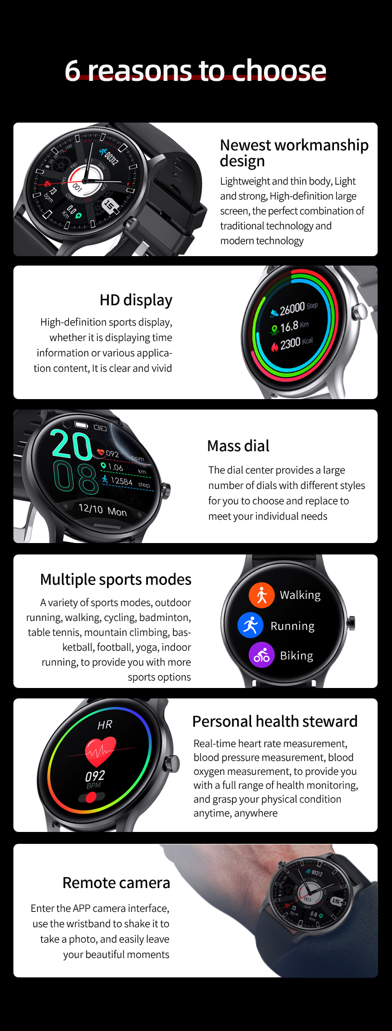Waterproof IP67 Round Smart Watch With Multiple Messages Push