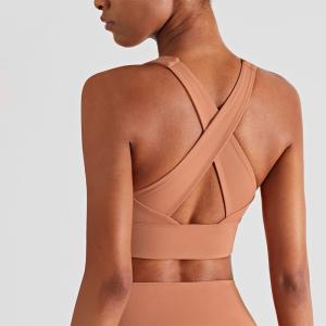 Quality Gathered Full Coverage Ladies Sports Bra Tops Wirefree Cross Back Yoga Bra Workout wholesale