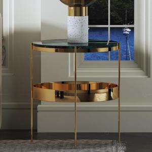 Quality Stainless Steel Two Tier Set Bed Side Tables Golden Frame Round Marble wholesale