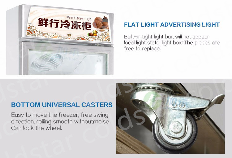 Supermarket Refrigerated Showcase Ice Cream Upright Display Freezer Commercial Glass Door Freezer