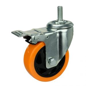 Quality 100mm Locking Casters PU Caster Polyurethane Wheels Galvanized Zinc wholesale