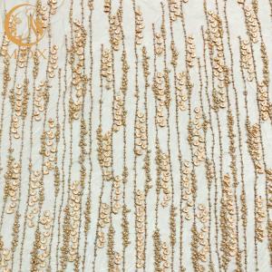 Quality Wedding Dress 3D Flower Embroidery Lace Fabric With Heavy Beads wholesale