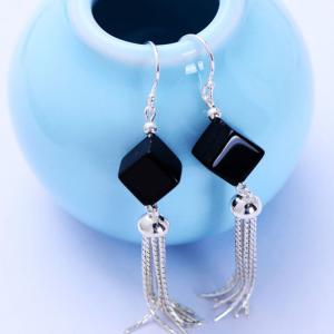 Quality Square Black Onyx 925 Silver Tassels Drop Earrings(XH057072W) wholesale
