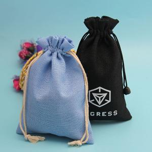 Quality Embossing Black Burlap Bag , Jute Packaging Bags With Two Drawstrings wholesale