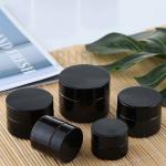 Cylinder Amber Face Cream Glass Cosmetic Jars With Black Lid ISO90001