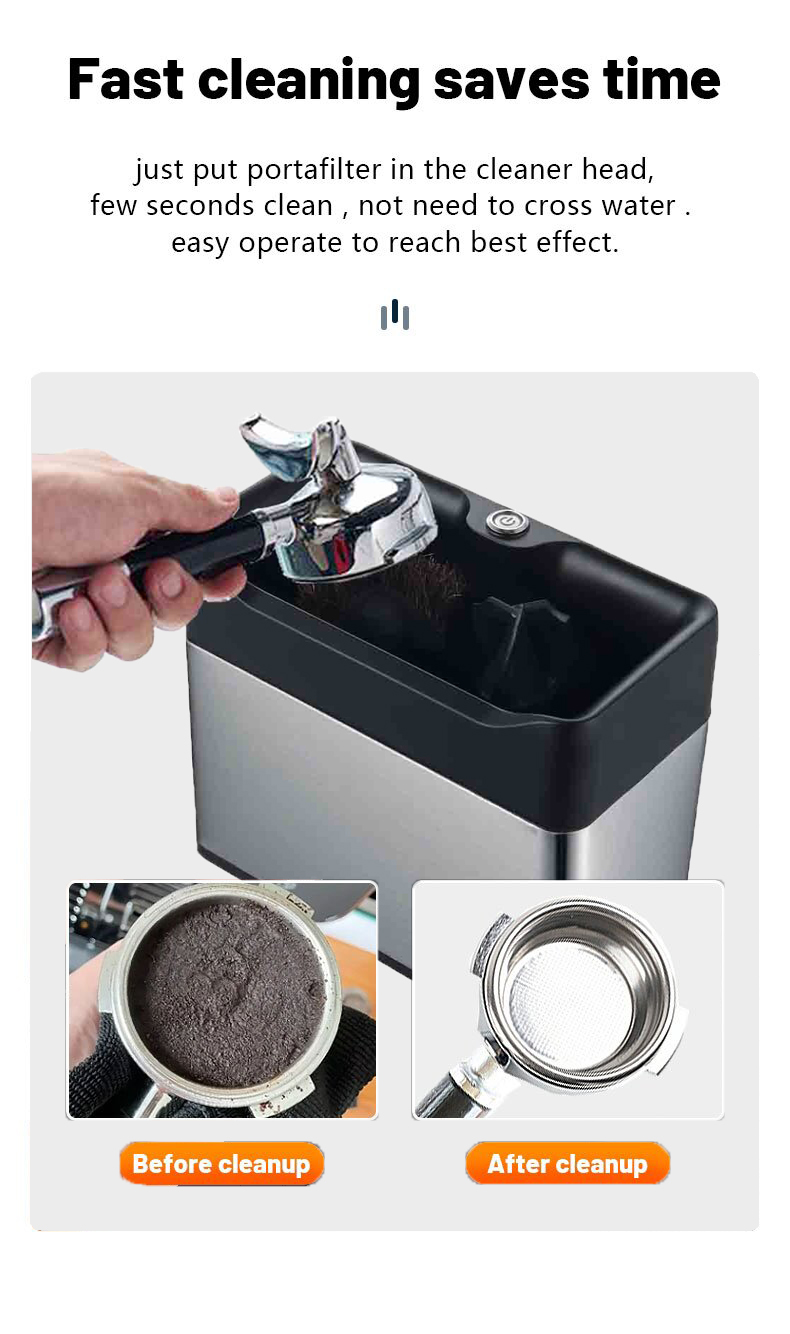 Automatic Coffee Portafilter Cleaner Electric Wipe-Free Box For 51-58mm Grounds