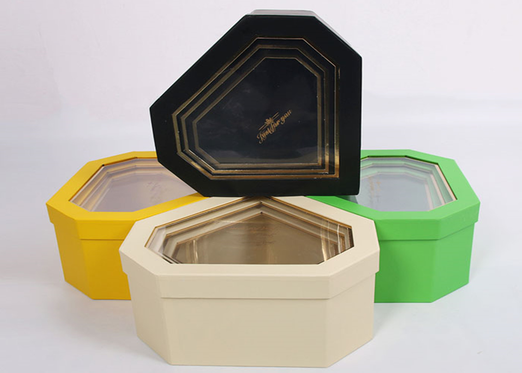 Diamond Shaped Nested Stackable Cardboard Boxes With Clear PET Window