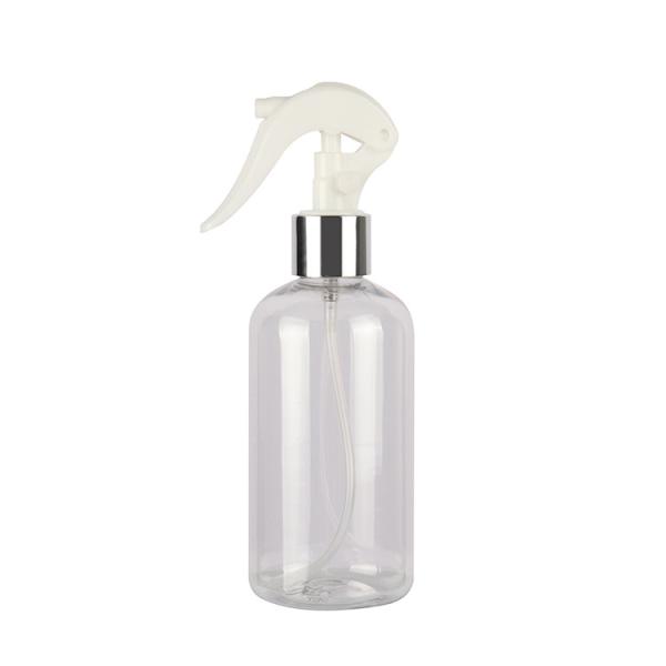 Luxury Transparent Spray Bottle Round Shoulder PET Anodized Aluminum Trigger