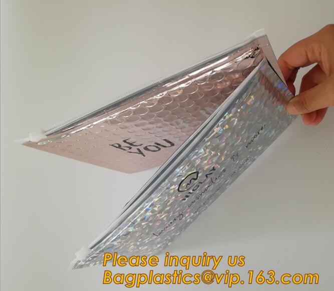 Cosmetic Pink Slider Padded Bag/Silver k Bag With Bubble,Padded Envelopes Cheap Aluminium Foil k Holographic