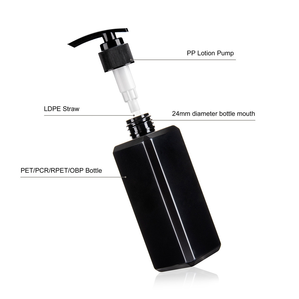 Portable Empty Plastic Shampoo Bottles Square Shape 8 OZ Lotion Bottles