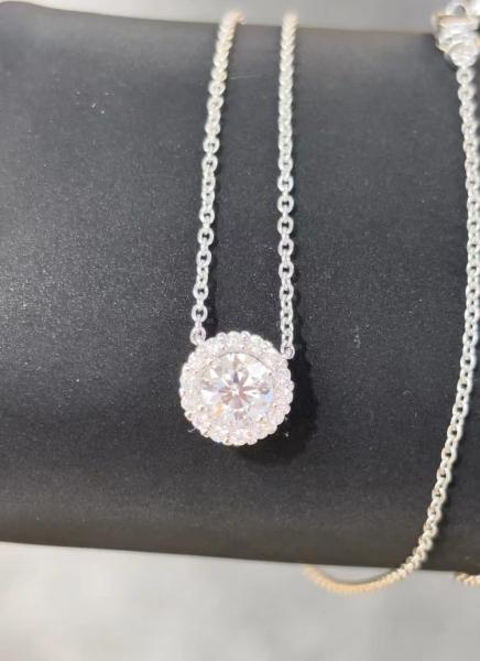 Round Lab Created Diamond Pendant Necklace With Halo Setting Pendant Lab Diamond