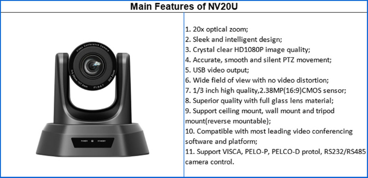 Nv20u PTZ 20X Zoom Full HD 1080P USB Video Output Video Conference Camera for Church