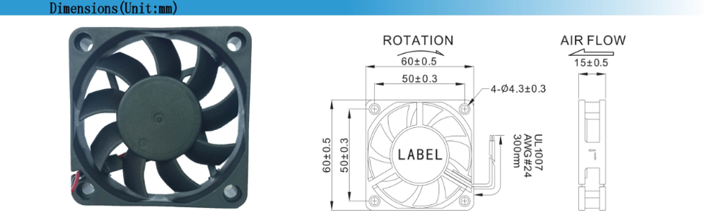 Brushless Cooling DC Axial Fan 5v 12v 24v Sleeve / Ball Bearing 29db Noise