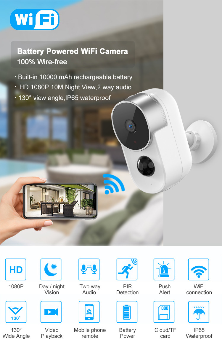Waterproof IP65 1080P Tuya Wifi Camera P2P Wireless CCTV Home Surveillance