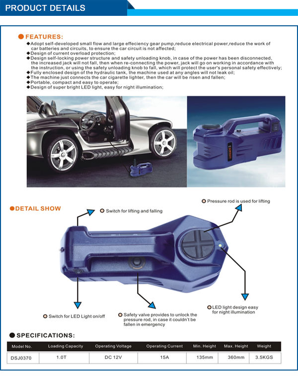 Professional Manufacturer CE certified electronic jack for cars