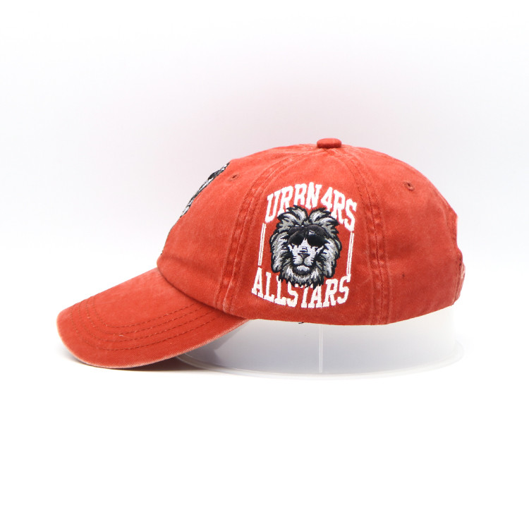 Six Panel Embroidered Baseball Caps Washed 62CM Orange Color