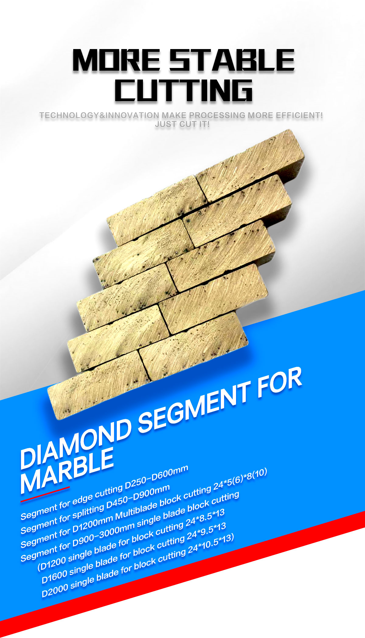 Stable 24/40mm Diamond Segment For Marble Cutting With Narrow Cutting Gap Performance