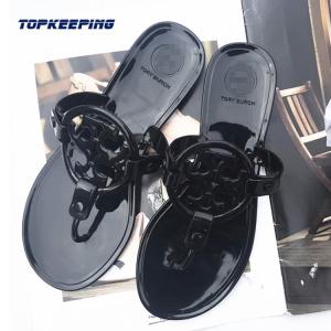 Quality Open Toe Jelly Slippers Womens Uk Summer Flat Black Sandal For Ladies wholesale