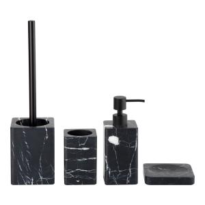 Quality 4PCS Nature Marble Bathroom Accessories Set Square Shape With Eased Edge Black With White Veins Lotion Pump wholesale