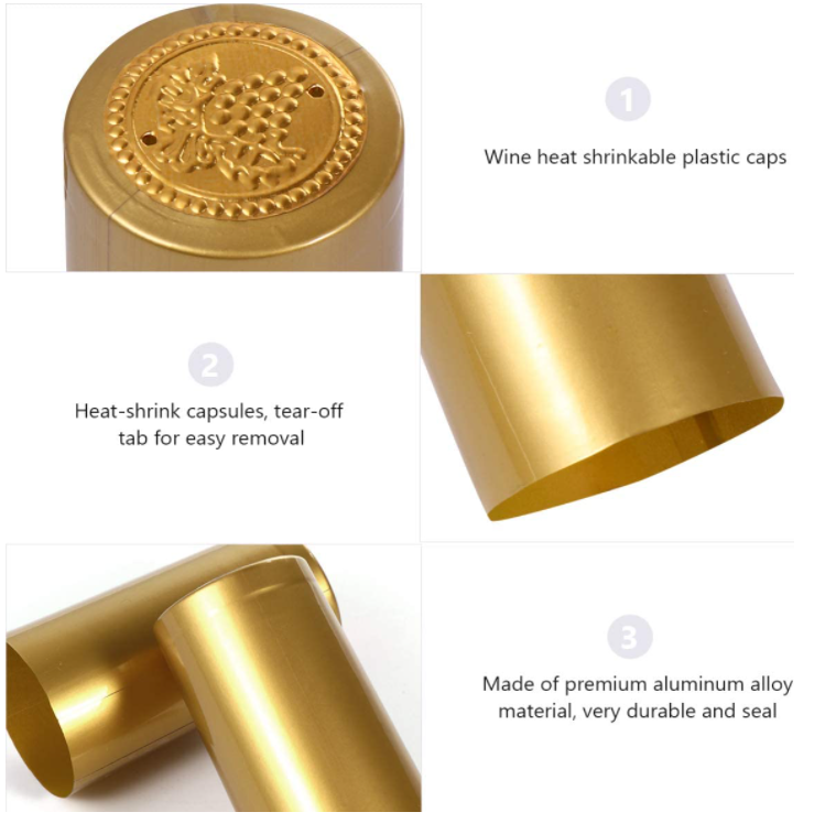 Custom Size Wine Bottle Top Film Gold Shrink Pack With PVC Heat Shrink Capsule