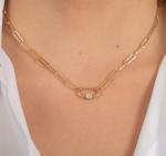 18K Gold Plated Large Paper Clip 925 Sterling Silver Oval Chain Necklace with