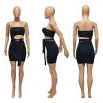 Lace Strapless Skirt Irregular Waist Hollowout Solid Color