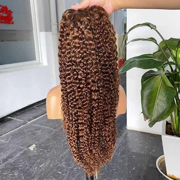 #30 Color Brazilian Jerry Curly Wig Human Hair 360 Lace Frontal 28 Inch