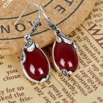 Retro Jewelry Thailand Silver with Marcasite and Red Agate Earrings (JA1750RED)