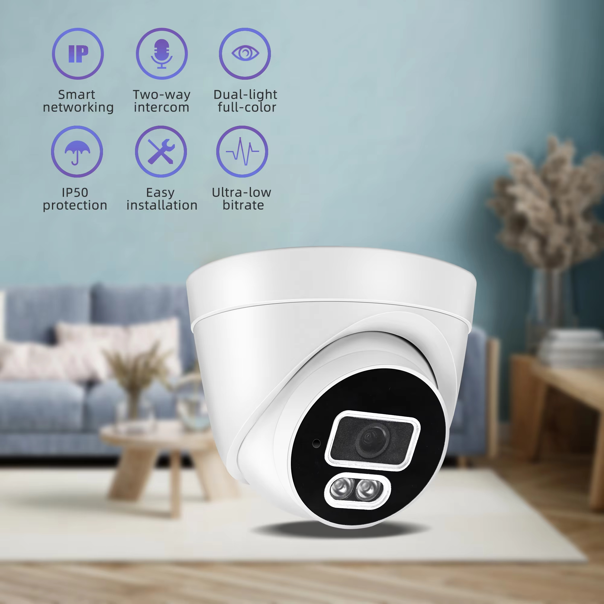Cctv System Hd 4mp Monitor Motion Tracking Audible light Alarm Dome Camera Audio Input Output Network Camera