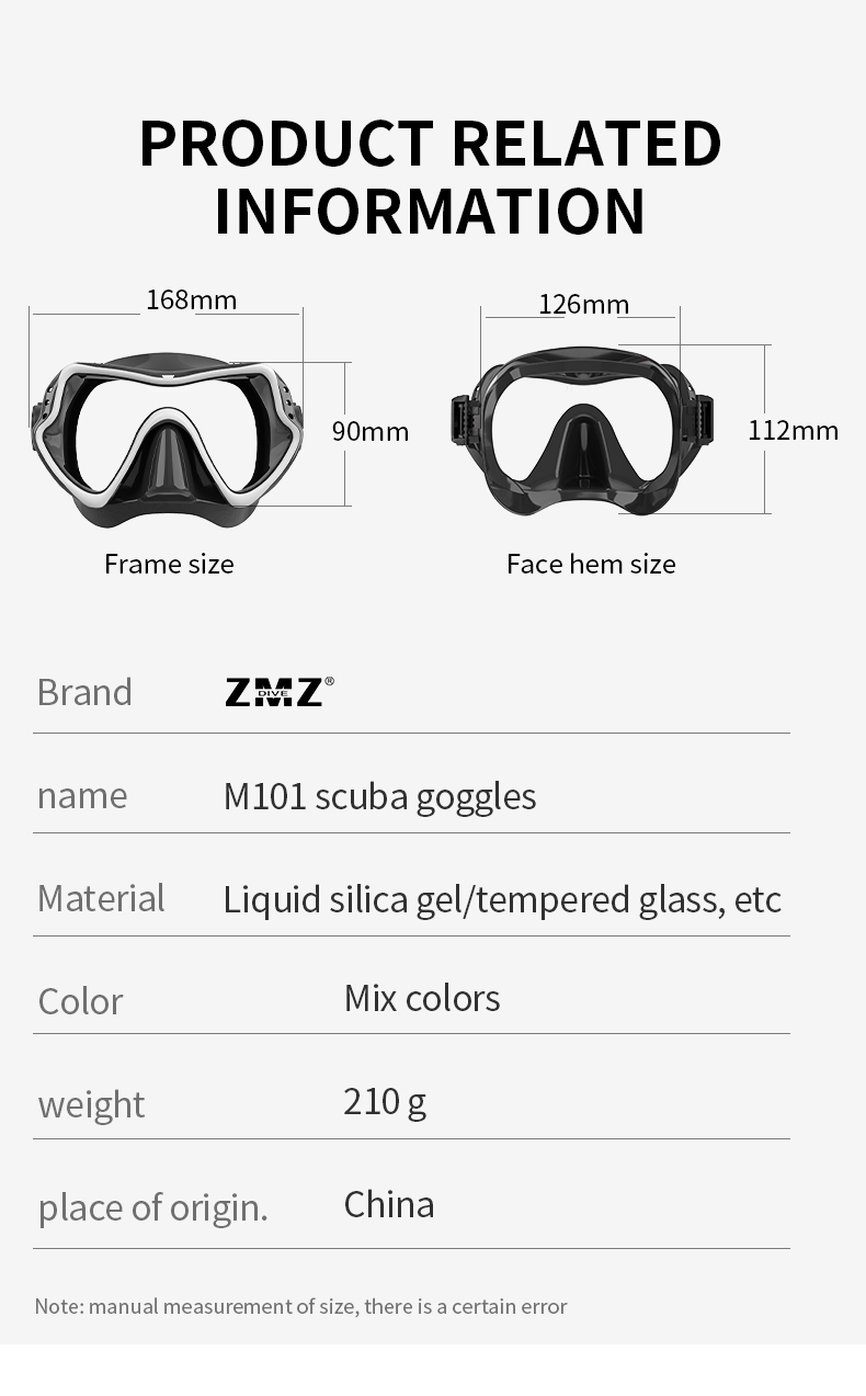 Tempered Glass Silicone Snorkeling Goggles Diving Mask Wide View For Underwater