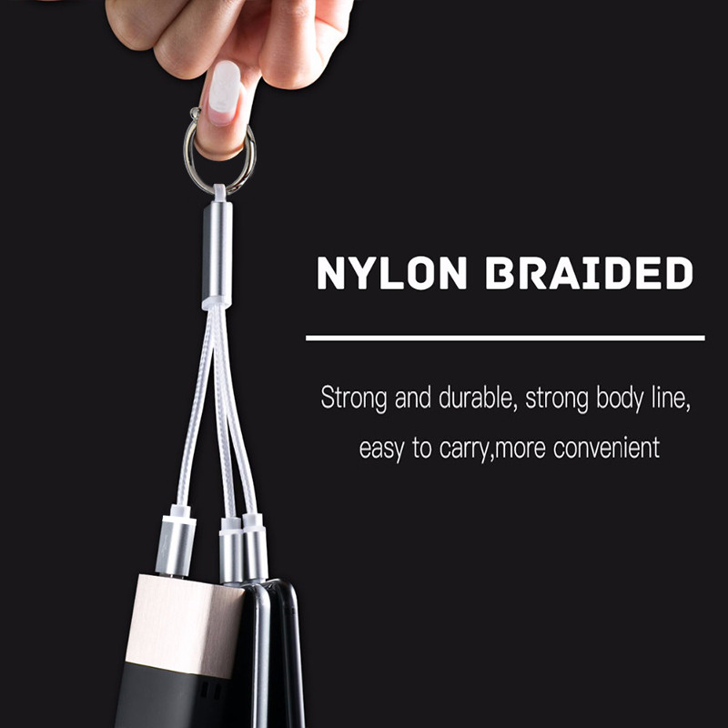 Key Ring USB Data Cable 3 In 1 20cm Length For IPhone / Huawei / Samsung