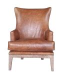 Wooden Leg High Backed Winged Leather Chairs With Rivets