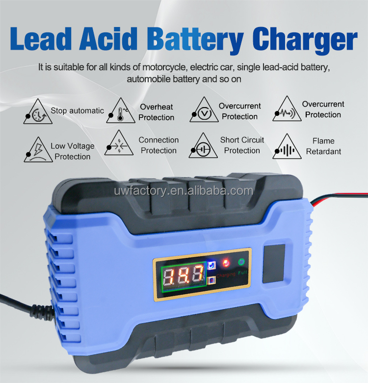 12V 6A 10A 15A Car Battery Charger Pulse Repair Charger for Gel AGM Lead Acid Battery Motorcycle / Scooter OCP Protection
