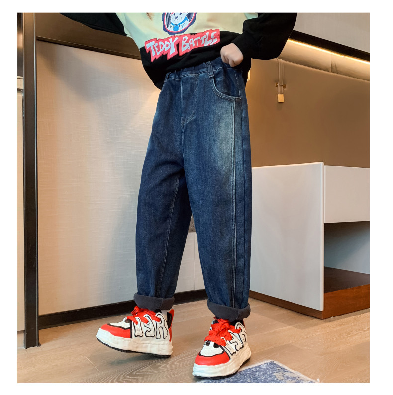Girls Jeans Blue Thick Pants Straight Tube Leisure