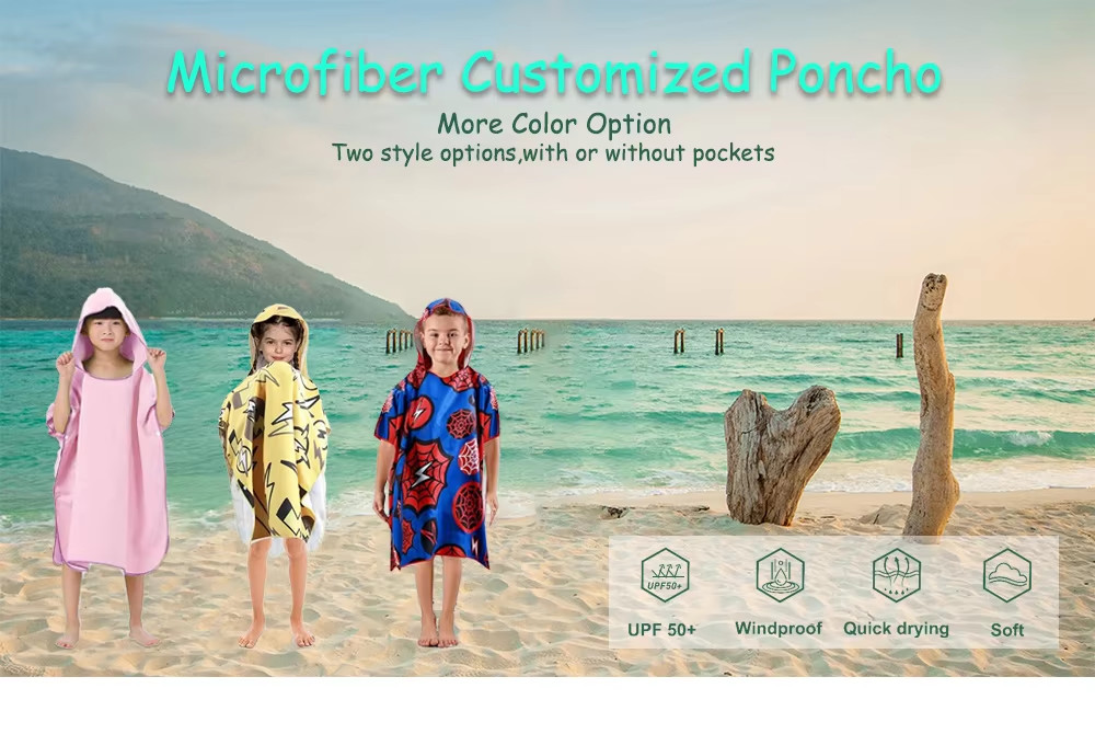 Surf Soft Portable Durable Microfiber Poncho Towel Sand Free With Logo Custom Print Poncho Towel Surfing Microfiber Beach Towel