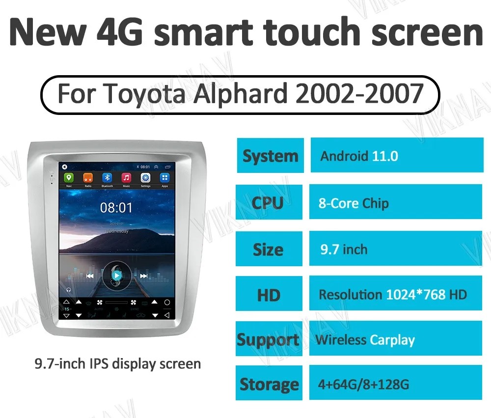 9.7 Inch Android Auto Stereo For 2003-2007 Toyota Alphard GPS Navigation Multimedia Player Wireless Carplay BT 4G