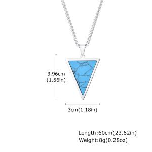 Quality Triangular Stainless Steel Inlaid Turquoise Pendant for Men Length 60cm 23.62in wholesale