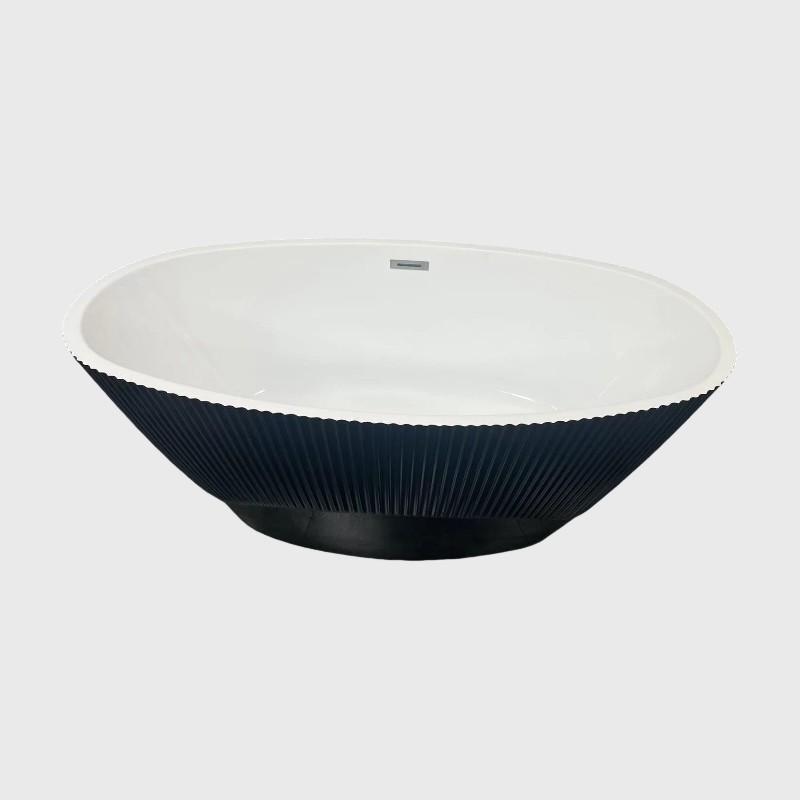 Black White Solid Acrylic Freestanding Corner Tub Jetted Floor Mounted 1700mm
