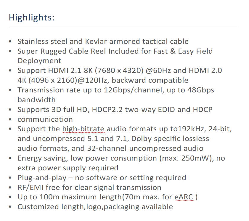 Armored Optical Fiber HDMI2.0 HD Cable Drum 4K 60Hz TPU Covered Cable For Audio Video TV With Protect Shell Cable Reel