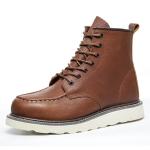 Fashionable Steel Toe Work Boots Slip Resistant Mid Top Leather Boots Unisex