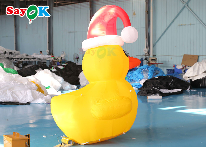 Yellow 2m Inflatable Christmas Duck With Hat Courtyard Decoration