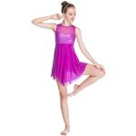 Lyrical Ballet Dance Costumes Teal Magenta Confetti Sequin Bodice Dress