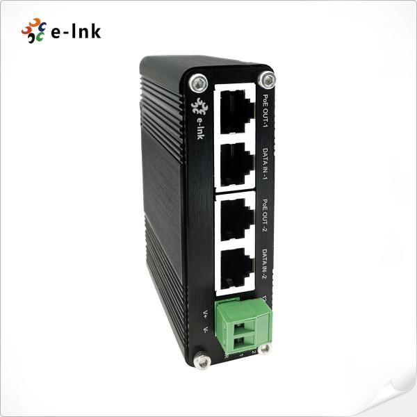 PoE Injector Adapter Industrial 2 Ports Gigabit 802.3at DIN Rail PoE Power