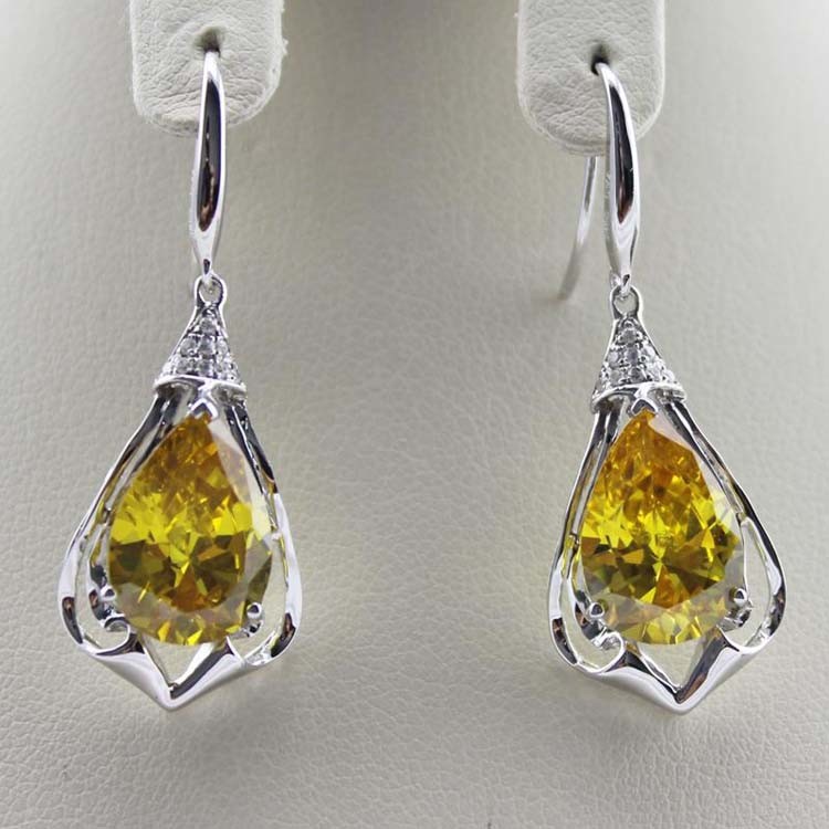 Fine Jewelry 925 Sterling Silver Garnet Cz Dangle Drop Earrings (PSJ02944)