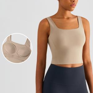 Quality Square collar Workout Tank Tops For Women Athletic Yoga Bra Built In Fixed Cups wholesale