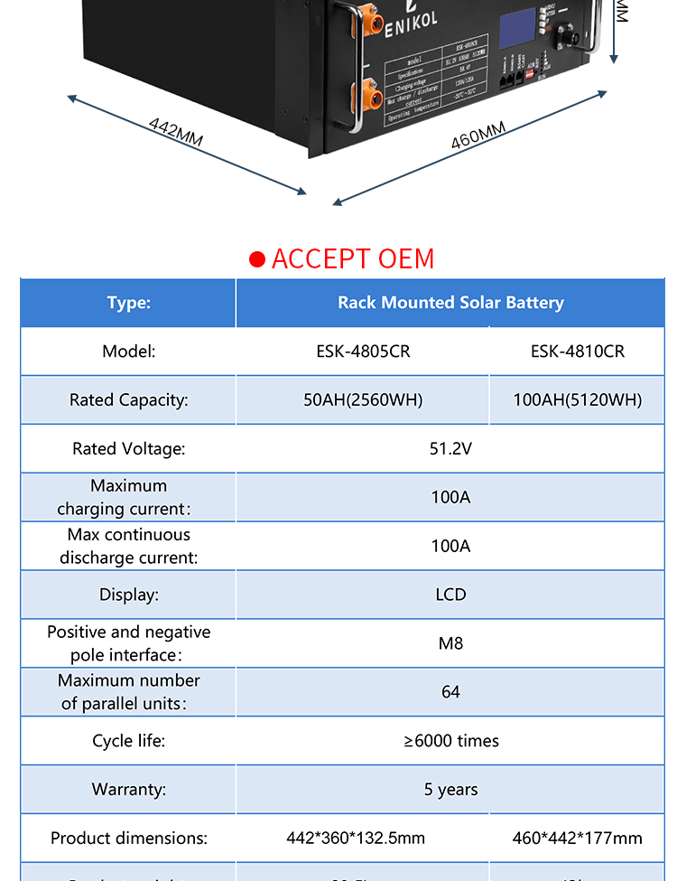 24V 200Ah Lithium Iron Battery Pack Rack Mounted Solar Lifepo4 48V 100ah Battery